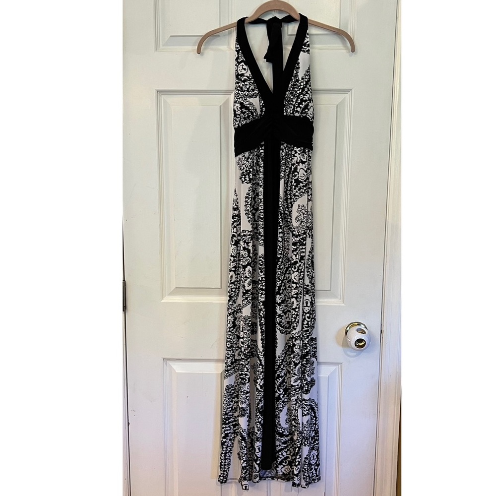 Bisou Bisou Babydoll Maxi Dress Halter Festival Artsy Paisley Boho Y2K Sz 8P